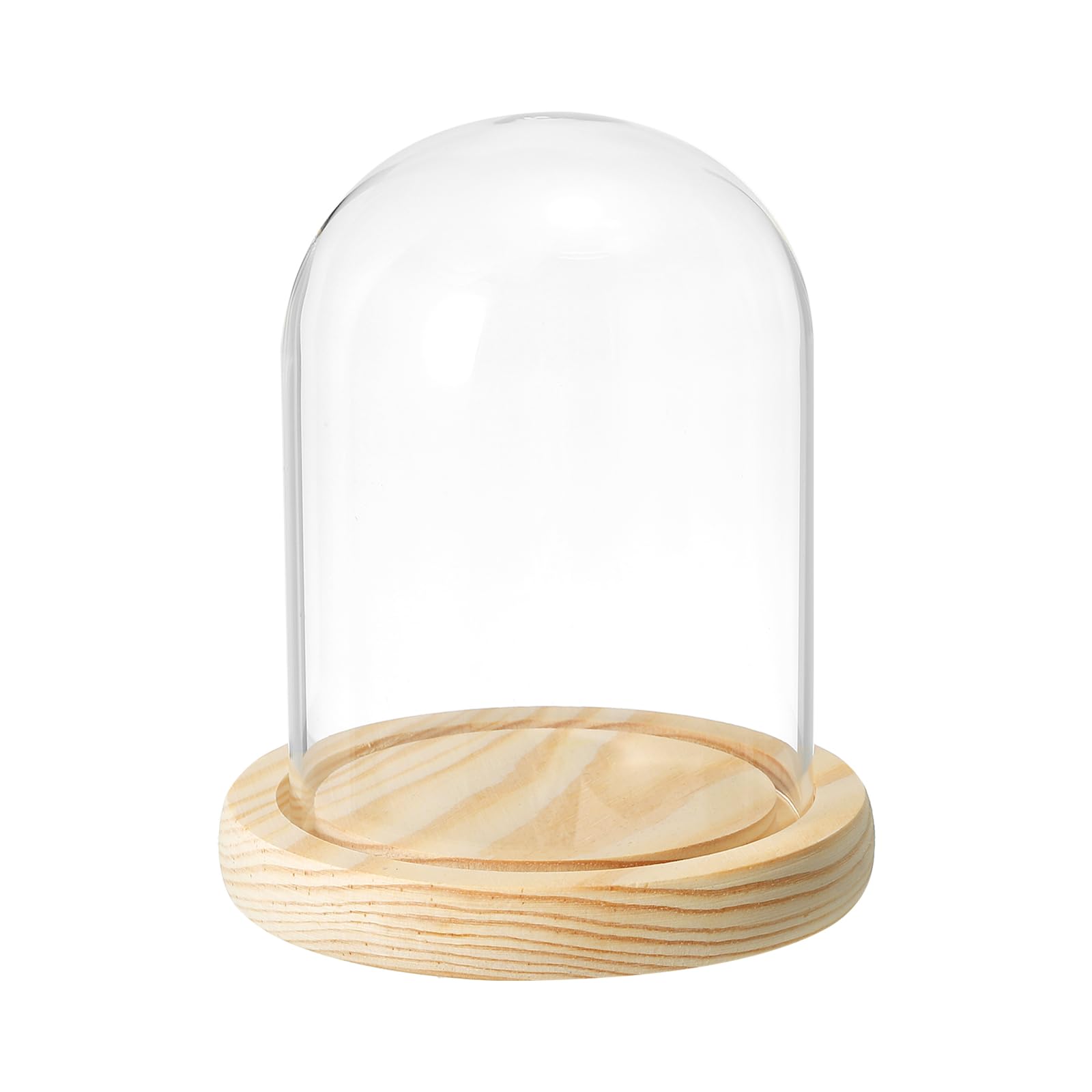 PATIKIL 4.7"x3.5" Clear Cloche Glass Dome, Glass Bell Jar Display Case Tabletop Centerpiece with Wooden Base for Plants Home Decor