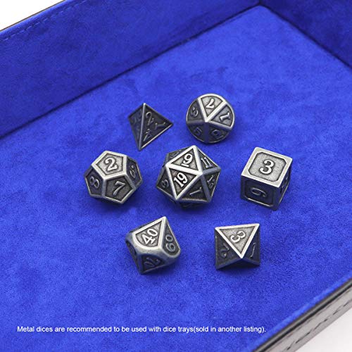 Haxtec Antique Iron Metal DND Dice Set Silver D&D Polyhedral Dice W/PU