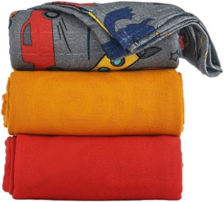 Tula Baby Blanket Set, 3 Pack of 47x47 Inches, 100% Viscose from Bamboo Boy Swaddle Blankets – Stamps (Multi-Colored, Orange, Red)