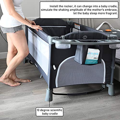 5 in 1 Bedside Cribs, Portable Toddler Playpen Travel Crib