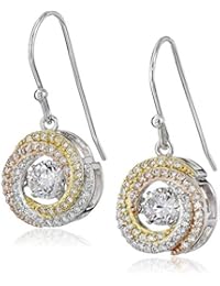 Tri-Tone .925 Sterling Silver Dancing Cubic Zirconia Twisted Round Knot 1" Drop Earrings
