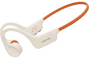 Yistao Bone Conduction Headphones, Open Ear Headphones Wireless Earphones, 32GB MP3, 8 Hours Playtime, Bluetooth 5.3, IP68 Waterproof Headphones for Running and Fitness Workout - Beige Orange