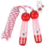 SMOMSPLUS Jump Rope for Kids - Natural Wooden Handles - 9ft Thick Cotton Skipping Rope, Best for Girls and Boys Fitness and Jumping Exercise, Rabbits
