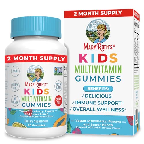 MaryRuth Organics Kids Vitamins Multivitamin | Sugar Free | 2 Month Supply | Kids Multivitamin Gummies | Vitamin D | Vitamin C | Zinc | Vegan | Non-GMO | Gluten Free | 60 Count