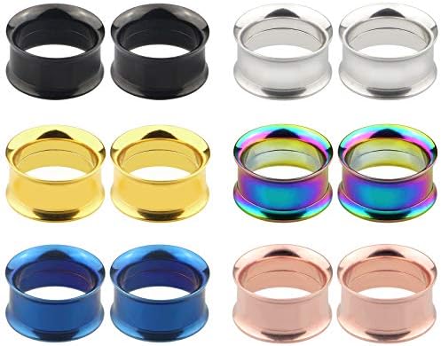 Awinrel 12 Pieces Multi Colors Stainless Steel Double Flare Screw Fit Ear Gauges Tunnel Plugs Expander Eyelet Stretcher Piercing Jewelry 6g-1 inch
