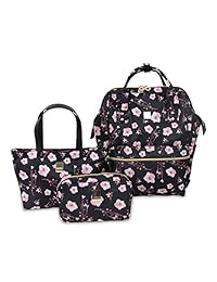 J mundo Nueva York Posy Mochila 3 Piece Collection Fashion mochila, Rosado (Pink Bloom), LX-01 PINK BLOOM