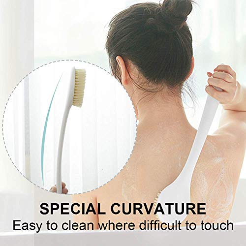 Soft Bath Brush With 14" Long Handle, Johnbee Gentle Exfoliating Nylon Body Scrubber (Gray) - Thumbnail 2