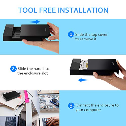 Amorus 2.5" USB 3.0 Hard Drive External Enclosure for 2.5inch /3.5inch 9.5mm 7mm Sandisk, WD Seagate Toshiba, Samsung, Hitachi SATA III, HDD, SSD 10TB, PS4,Tool Free UASP