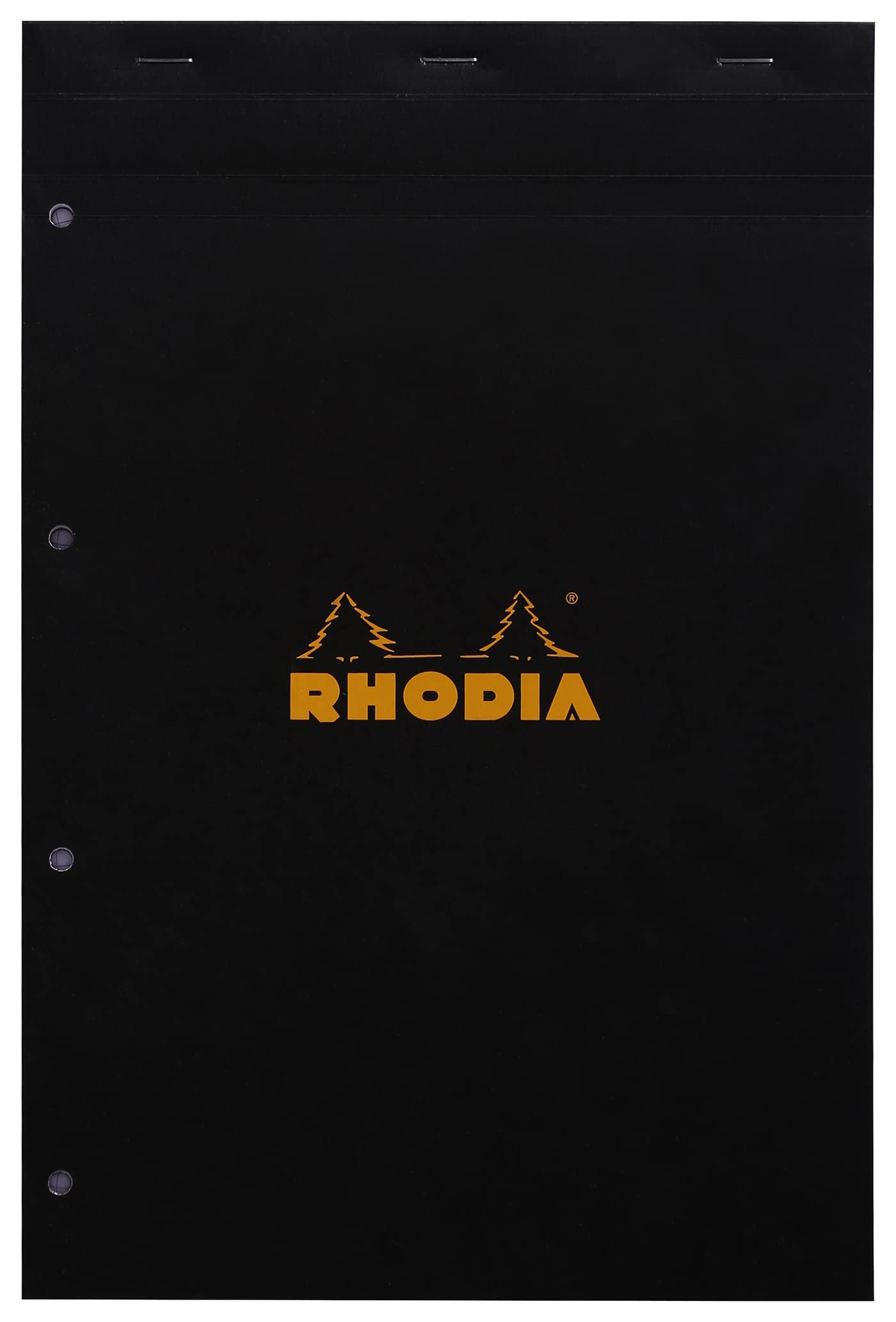 RHODIA 202009C - Stapled Notepad N°20 Black - A4+ - Small Squares - 80 Detachable Sheets 4 Hole Punched - White Clairefontaine Paper 80 g/m - Soft and Resistant Cover - Basics