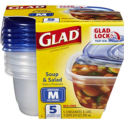 Glad Food Storage Containers - Soup and Salad Containers - 24 Ounce - 5 Containers - 6 Pack