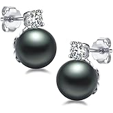 Lunar Belle 10mm Tahitian Black Pearl Stud Earrings with Moissanite Accents in 925 Sterling Silver, Elegant Fine Jewelry Gifts for Women (Ocean Bloom Whisper)