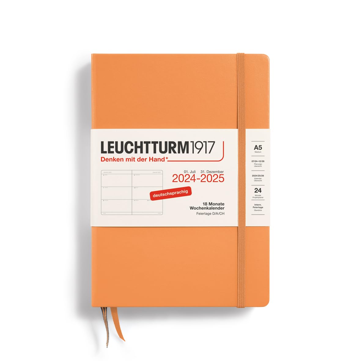 LEUCHTTURM1917 370628 Weekly Planner 2025, Medium A5 Hardcover - 18-Month Planner, 80 g, Lined - Apricot — image 1