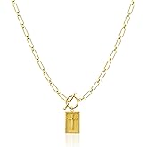 Qoncosy Gold Plated Cross Pendant Necklace for Women, Dainty Rectangle Charm with Toggle Clasp, Religious Jewelry Gifts for Christian Women, Paperclip Chain Gold Cross Necklaces