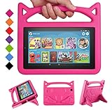 2019 Fire 7 Tablet Case for Kids -SHREBORN Kids Shock Proof Case Cover with Handle and Stand for Amazon Kindle Fire 7 Inch Tablet (Compatible with 9th/7th/5th Generation, 2019/2017/2015 Release)-Rose