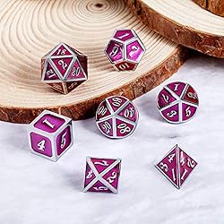 DnDnD Solid Metal Dice Set, Rose Pink D&D Metal