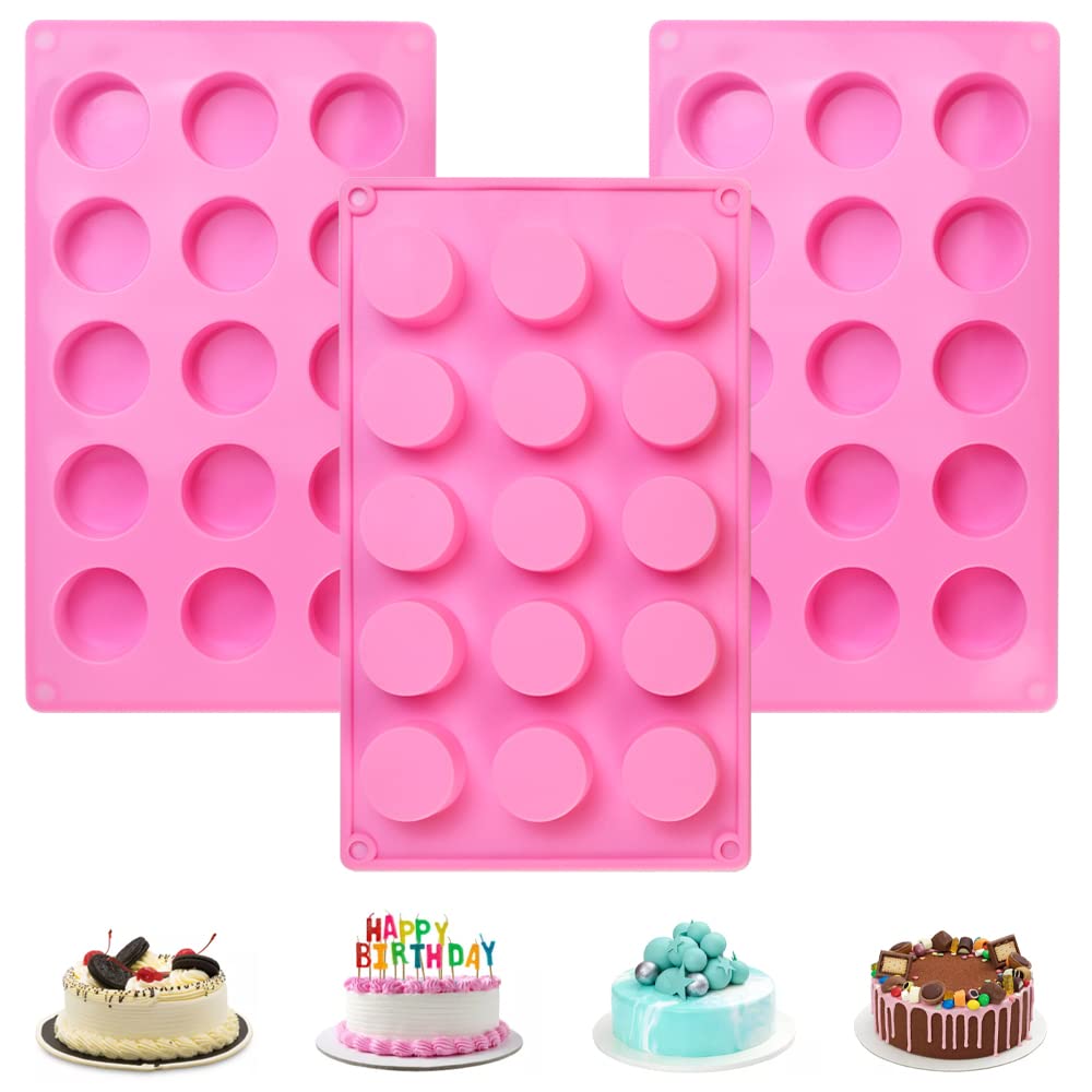 Favengo 3 Pcs Silicone Muffin Trays 15-Cavity Round Cylinder Mould Non Stick Baking Trays Silicone Cupcake Moulds Silicones Mould Bakeware for Cupcake Brownies Pudding Soap Cheesecake Chocolate