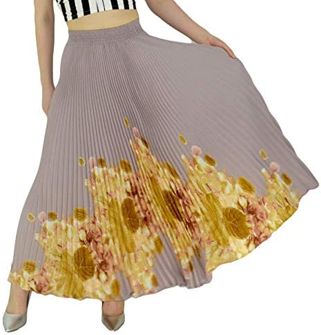 YSJERA Womens Pleated Long Maxi Skirt - 35.4" Chiffon Floral Vintage Bohemian Full Skirts