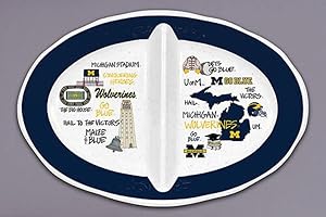 Magnolia Lane Michigan Wolverines 2 Section Plate, Melamine, Black/White