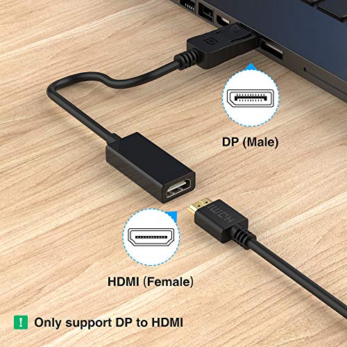 DP to HDMI Adapter, ELUTENG HDMI Video Converter Displayport to HDMI Cable Male to Female Support 3D 1080P Gold Plated Display Port Monitor to HDMI Cable Compatible for Desktop Laptop HDTV Monitor