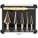 COMOWARE Step Drill Bit Set & Automatic Center Punch- Black and Gold, Double Cutting Blades, High Speed Steel, Short Length Drill Bits Set of 5 pcs, Total 50 Sizes with Aluminum Case