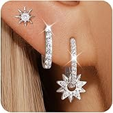 Angelady 14K Gold Plated Earring Sets for Women, Dainty Sun Star Stud Earrings for Multiple Piercing, Trendy Hypoallergenic Huggie Hoop Earrings, Cartilage Dangle Earring Stacks Jewelry Gifts