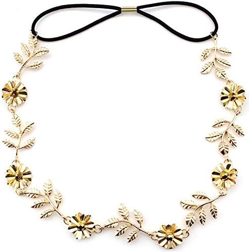 SaiDeng Metal Leaf&amp;Flower Textured Woven Stretch Greco Style Headband