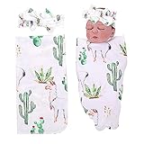 PROBABY Newborn Baby Swaddle Blanket Cactus & Llama Print Blanket with Headband Receiving Blankets for Coming Home Gift (One Size, A)