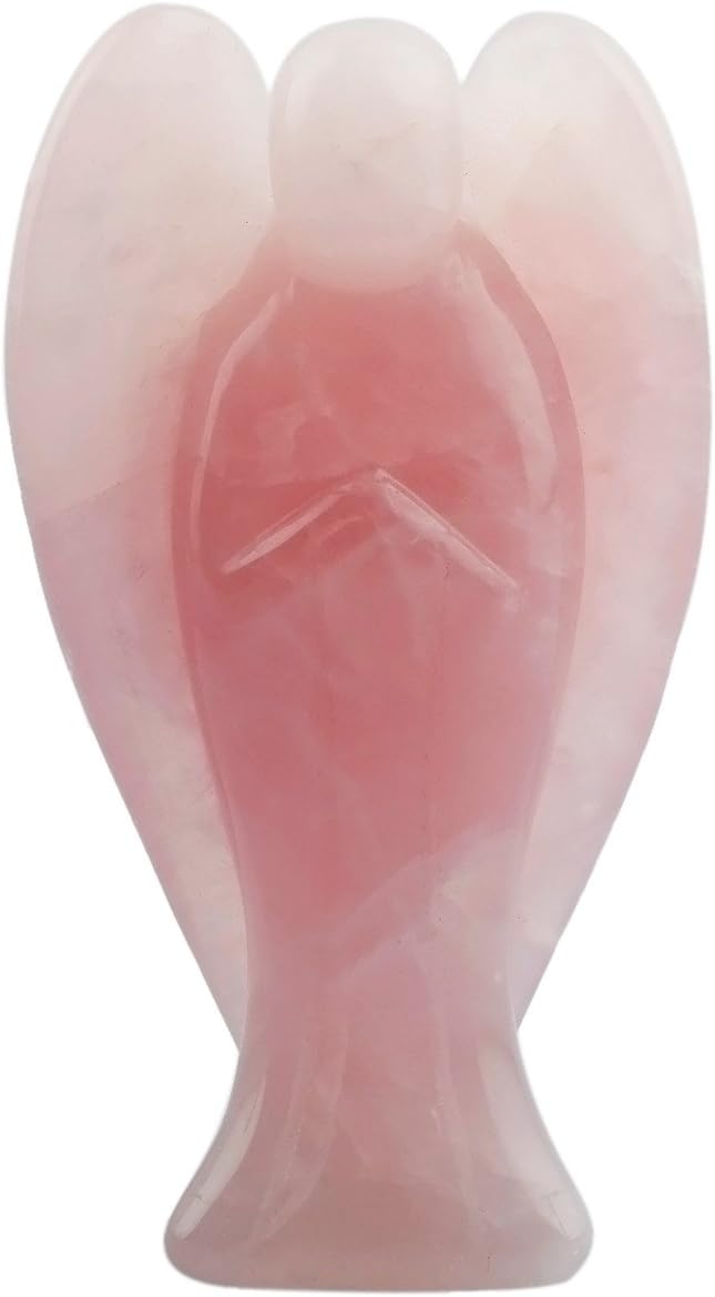 Nupuyai 3" Rose Quartz Guardian Crystal Angel Statue