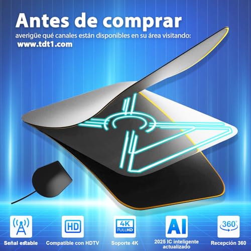 Indoor TV Antenna Panel for Smart TV – Digital HD 4K/Full HD Digital DTT Antenna, Ultra-Thin and Flexible Design, Stable 360° Reception, Compatible with DVB-T2/DVB-T and HDTV, Long Range Signal