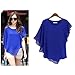 Fashion Story Women Short Sleeve Chiffon Tops - XL - Blue