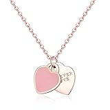 Jewanfix Double Heart Silver Necklace, Cute Dainty