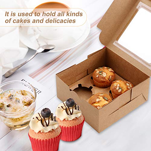 25 Packs Kraft Paper Cupcake Boxes with Display Window and Inserts Hold