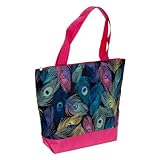 J Garden Pink Peacock Feathers Large Travel Tote Bag 16-inch