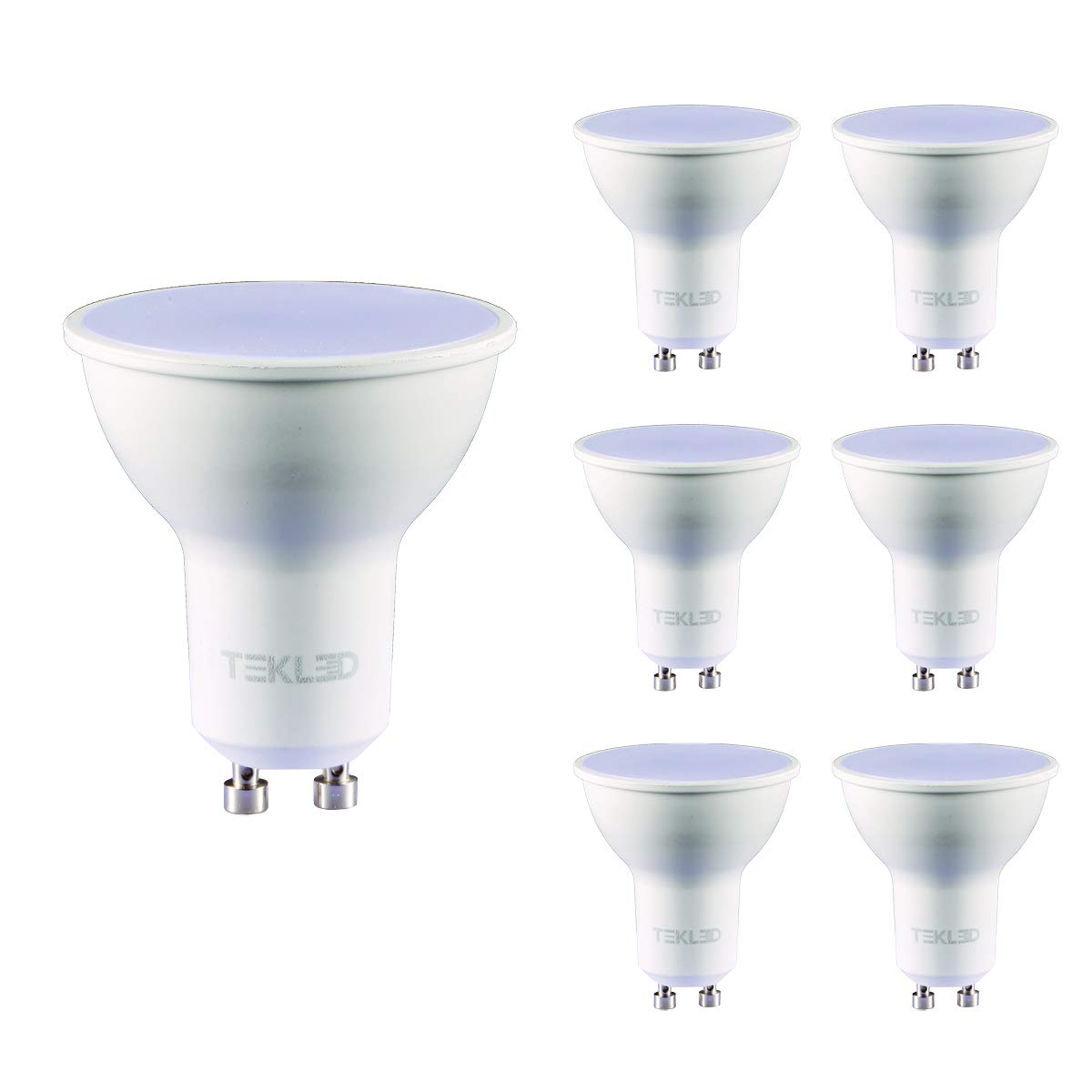 TEKLED® GU10 LED Bulbs | Energy Saving 7W Light Bulb 50W Halogen Spotlight Equivalent | 120° Wide Beam Angle MR16 6500K 560LM NONDIMMABLE | 6-Pack | Daylight