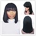 Dovie Hair Human Hair Bob Wigs with Bangs Brazilian Human Virgin Hair Yaki Machine Made Glueless Short Bob Wigs For Women (12'', Off Black #1b)