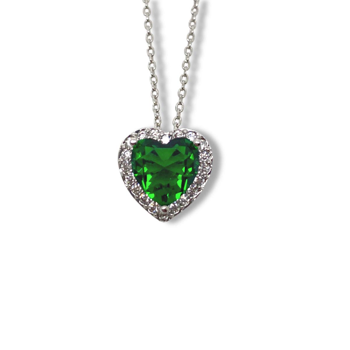 Dubai Gems White gold finish green emerald heart cut created diamond pendant | Women pendant necklace Mum necklace Women Jewellery Gifts for Her Pendant