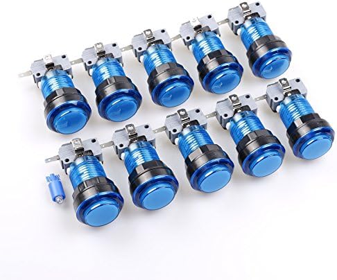 Easyget Arcade Button Kit 10 Pcs/lots 5V Translucent LED Illuminated Arcade Push Button with Microswitch for Arcade Fighting Games/Mame Jamma Game Machine/Arcade Video Games Projects - Blue