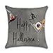 NKIPORU 4Pcs Happy Halloween Cotton Linen Pillow Cover Square Burlap Decorative Throw Pillowslip Cushion Cover with Bat Pumpkin Little Witch Element