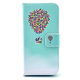Deego Pu Leather Wallet Type Magnet Design Flip Protective Credit Card Holder Pouch Skin Case Cover for Apple iPhone 5C, Balloon and House pattern