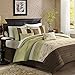 Madison Park Serene Faux Silk Comforter Set - Floral Embroidery Design, All Season Bedding Set, Matching Bed Skirt, Decorative Pillows, Green King(104