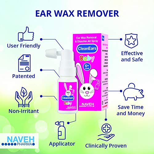 Naveh Pharma CleanEars Earwax Removal Spray Ear Wax Softener Baby Ear Cleaner Irrigation and Wax Dissolution – All Natural Patented Formula – Nonirritant – for Kids and Adults (15 ML)