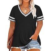 RITERA Plus Size Tops for Women Short Sleeve T Shirt Casual Summer V Neck Tunics Tees XL-6XL