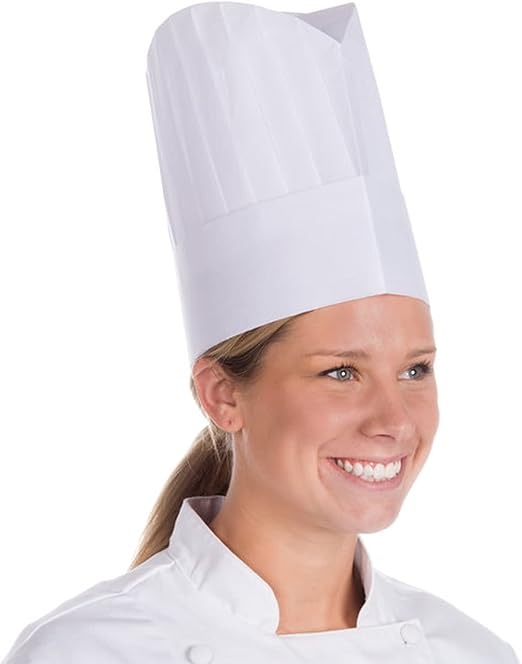 Amazing White Chef Hats, 12" Tall. Pack of 10 Viscose Hair Covers with