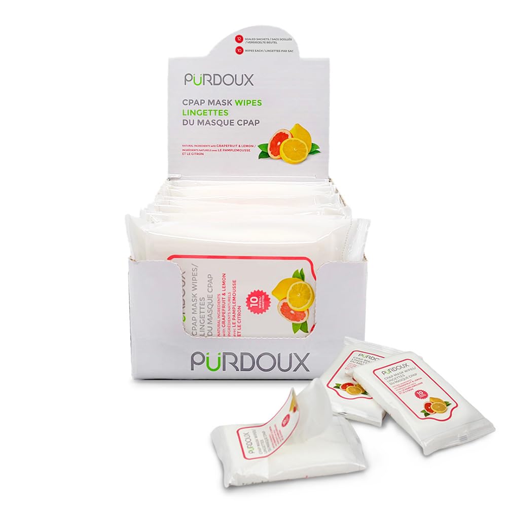 PURDOUX 100% Cotton CPAP Mask Wipes Travel Box Scented(12 sachets with 10 wipes)-CPAP Supplies, CPAP Accessories, CPAP Cleaning Supplies for CPAP Machine