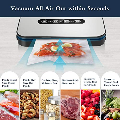 ULTTY Vacuum Sealer Machine with Starter Kits Automatic Food Sealer for Sous Vide Dry Moist Available SKJ-CR009B Stainless Steel
