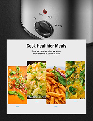 Slow Cooker 4 Quart Manual Slow Cooker with 3 Adjustable Temp Settings, Dishwasher-safe Stoneware Pot and Tempered Glass Lid, Suitable for 1-4 People, Stainless Steel, TIBEK