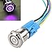 ESUPPORT Stainless Steel 19mm 12V 5A Power Symbol Angel Eye Halo Car Purple LED Light Metal Push Button Toggle Switch Socket Plug Wire Waterproof