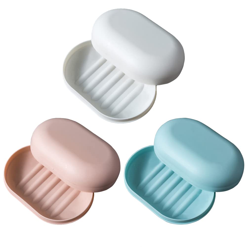 XHNFCU 3 Pack Travel Soap Case - Portable, Waterproof & Leakproof Shower Soap Box - Blue, Pink, White