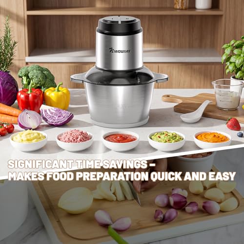 NWOUIIAY Electric Kitchen Chopper 2L 300W, 2 Speed Food Processor with 4 Blades, Multifunction Stainless Steel Bowl Chopper, Electric Chopper for Meat, Vegetables and Fruits