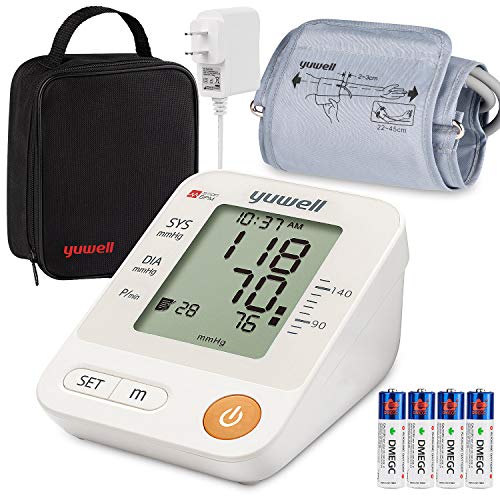Blood Pressure Monitor Upper Arm Cuff, Yuwell Accurate Automatic Bp Machine Meter with Cuff 8.7-17.7, Large LCD for Home Use Pulse Rate Monitoring - Device Bag, AC Adapter, 4AA Included